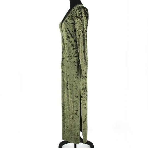 Marc Jacobs Green Velvet Henley Maxi Slip Dress Polyester Long Sleeves 0 XS NEW - Picture 5 of 8